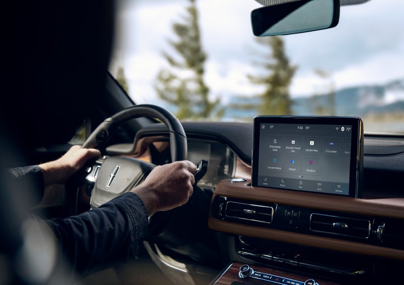 The center touch screen in a 2024 Lincoln Aviator® SUV is shown | Lincoln of Coconut Creek in Coconut Creek FL